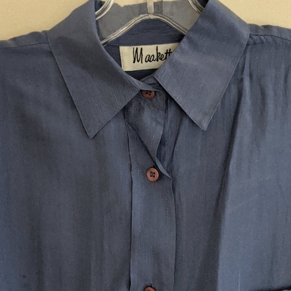 Vintage Silk Shirt size Petite Med Periwinkle blue - Picture 2 of 7